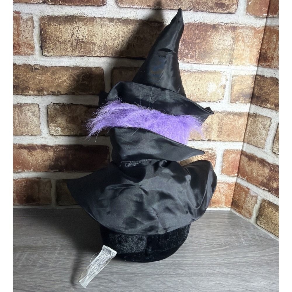 Halloween Green Witch Plush Doll Stuffed Toy Black Hat Cape Purple Hair - Picture 4 of 4